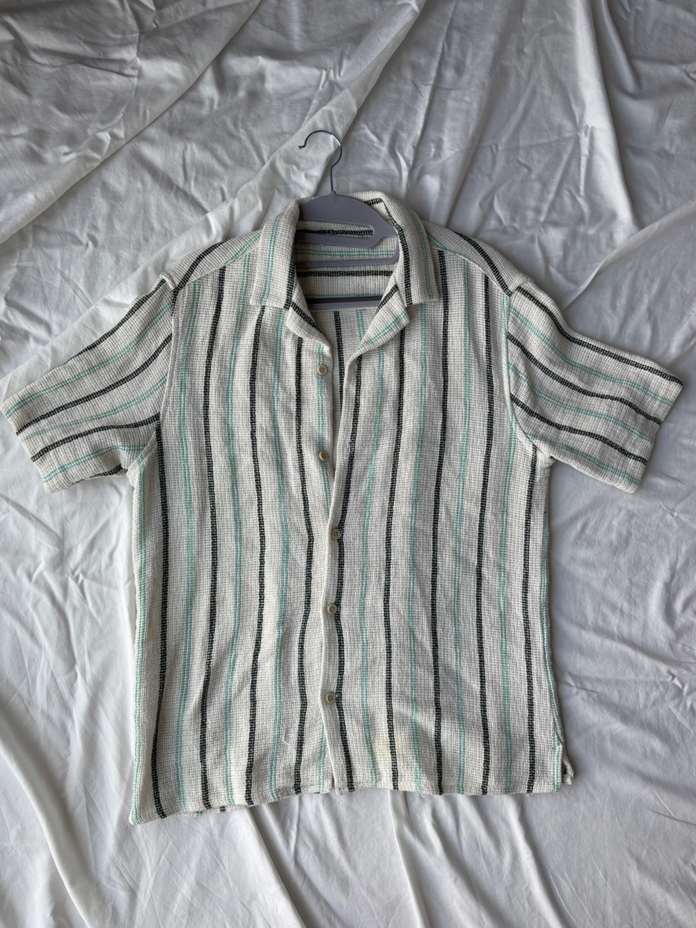 Zara Cream Knit Top with Black and Mint Stripes